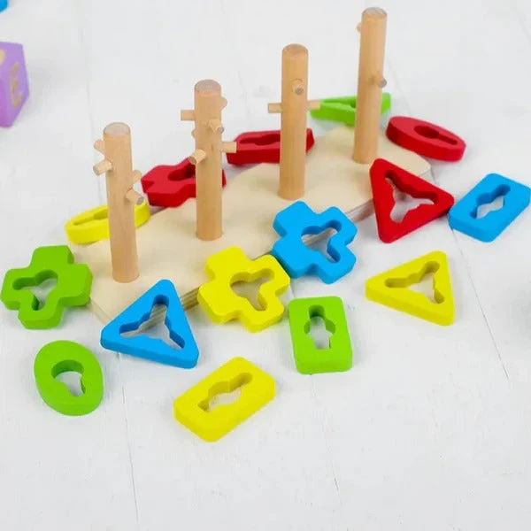 Wooden Four Set Columns - Sorting Shape Toy - Image 2