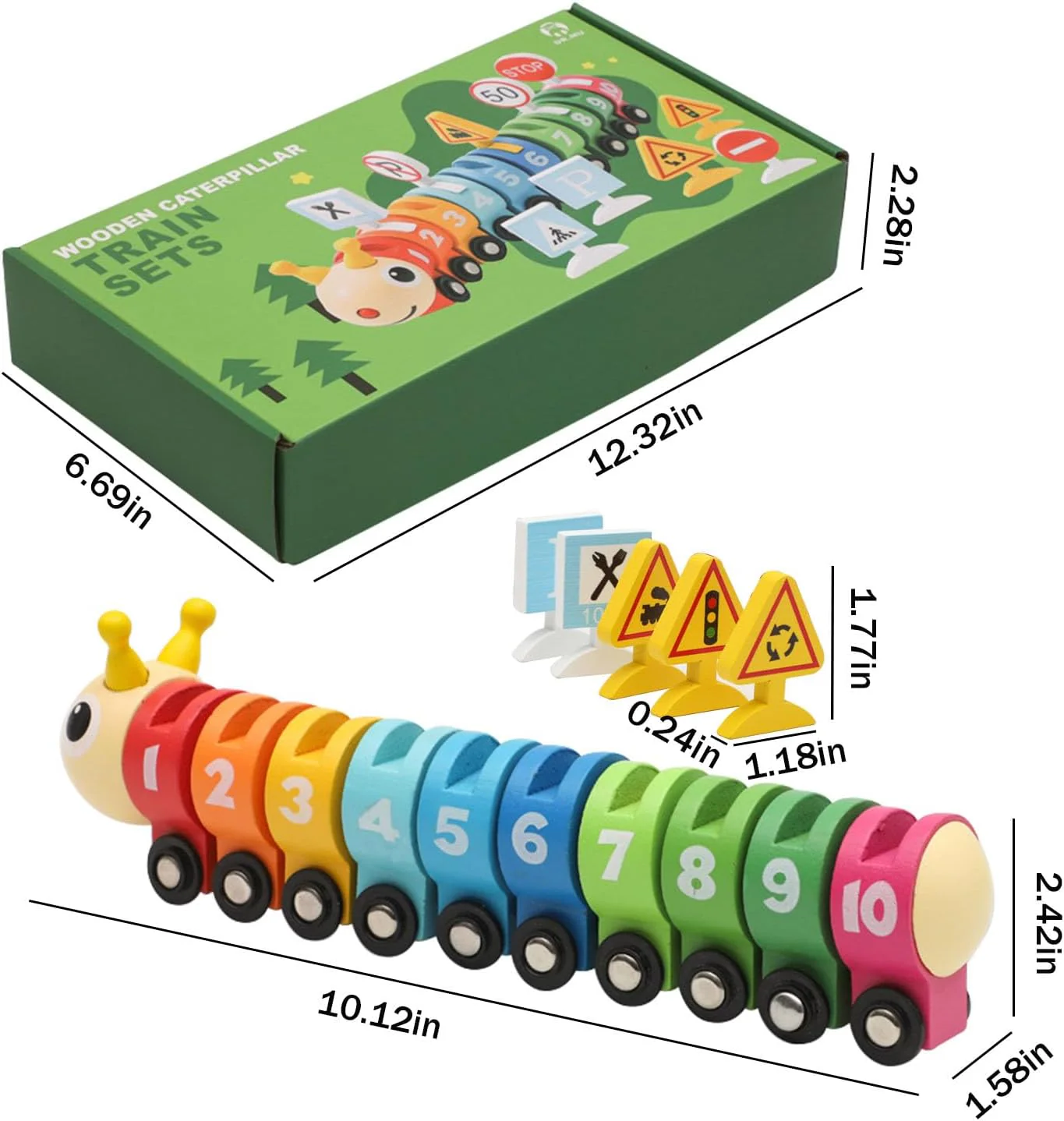 Wooden Caterpillar Train with Numbers & Traffic Sign - Image 5