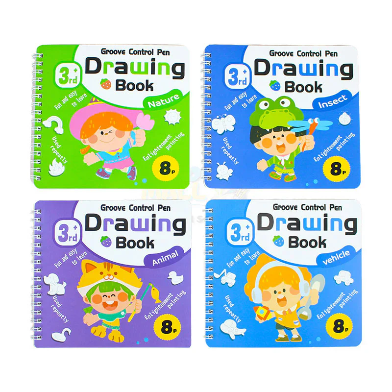 Set of 4 Reusable Groove Control Pen Drawing Books