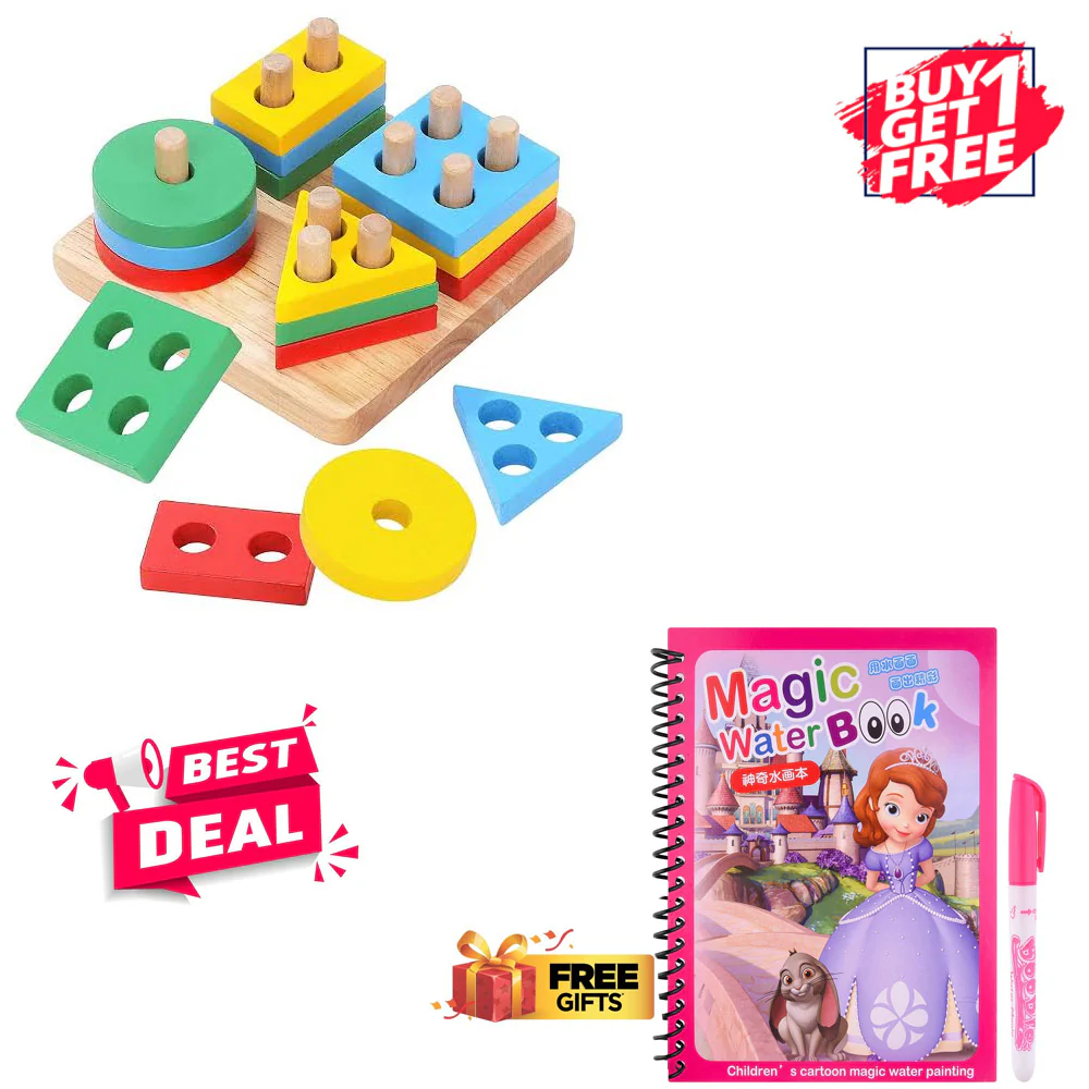 (By 1 Get 1 Free) Lewo Wooden Puzzle Toddler Toys Shapes - Image 2