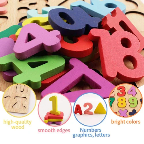 Set of 3 pcs Wooden Alphabet, Number, and Shape Puzzle Set - ABC, 123 - Educational Learning Toys for Toddlers - Image 4