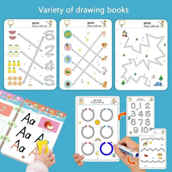 Reusable Magical Tracing Workbook Set with Marker & Duster - 64 Pages - Image 2